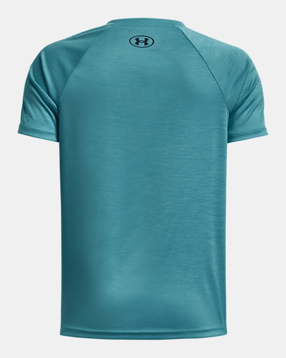 Boys' UA Tech™ Split Logo Hybrid Short Sleeve in Blue image number 1